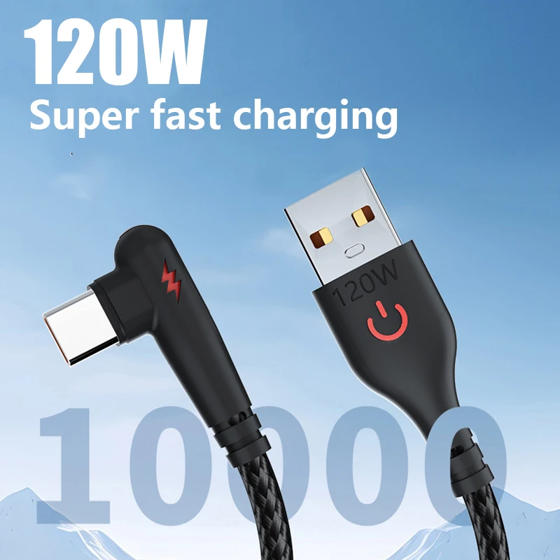 Cavo da USB a tipo C da 120W a 90 gradi Micro-USB per Lightning per Iphone per IPad Android Phone Tablet cavo per data di ricarica rapida