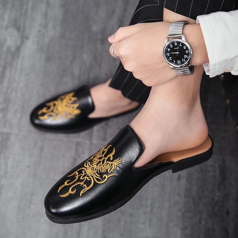 Men Striped Graphic Mule Loafers Fashion Loafers