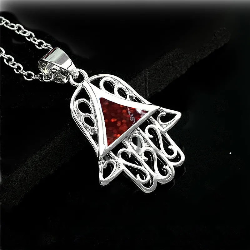 Women's Red Simulated Opal Silver Heart Love &Dolphin Pendent Necklac