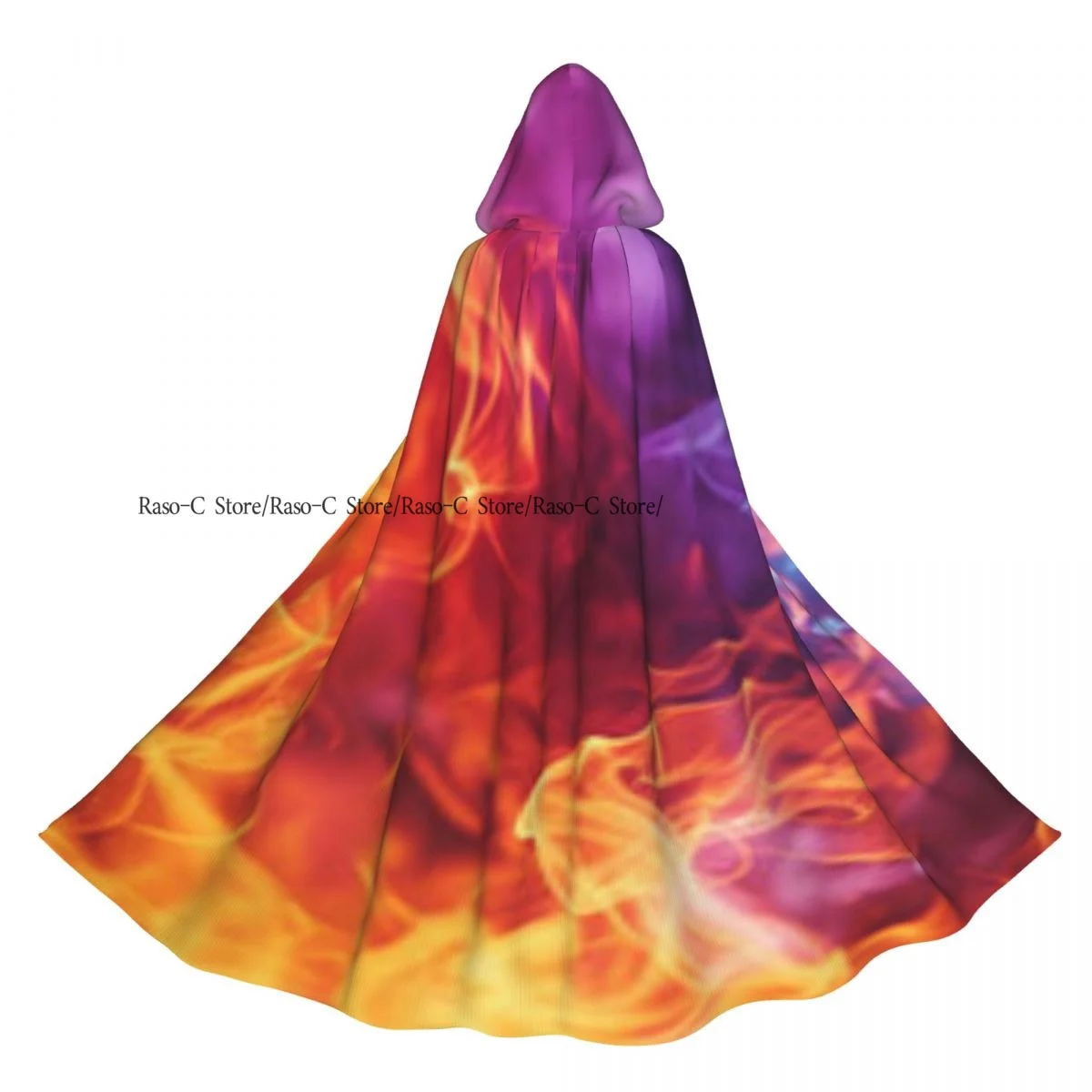 

Long Cape Cloak Colorful Fire Pattern Hooded Cloak Coat Autumn Hoodies