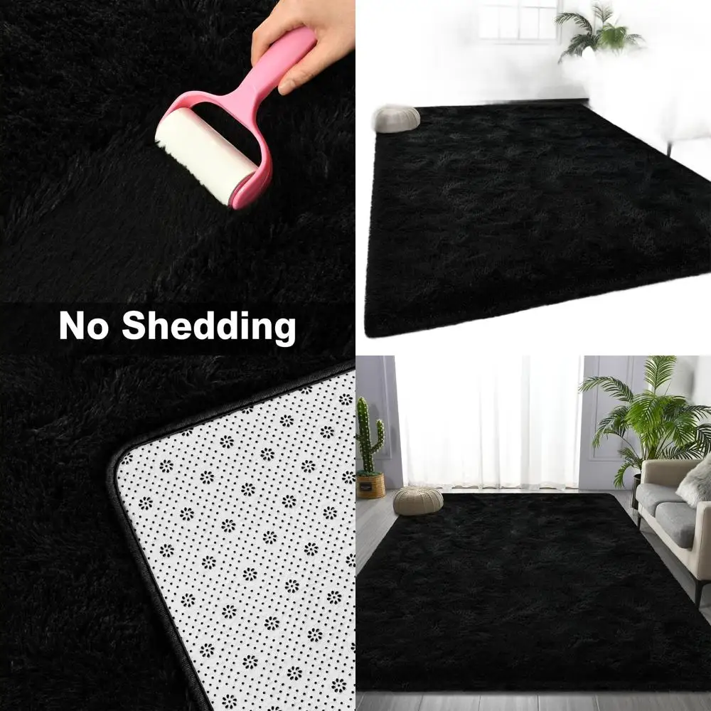 

Большие плюшевые коврики 5x8 — ультрамягкие нечеткие ковры для гостиной, спальни, детской комнаты, домашнего декора, черный