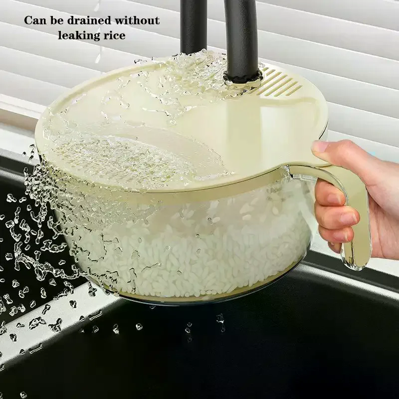 Rice Fruit Strainer, Safe Plastic Rice Washer Strainer Bowl With Drain Lid,Rinser With Handle For Vegetable Fruit Grains Bean