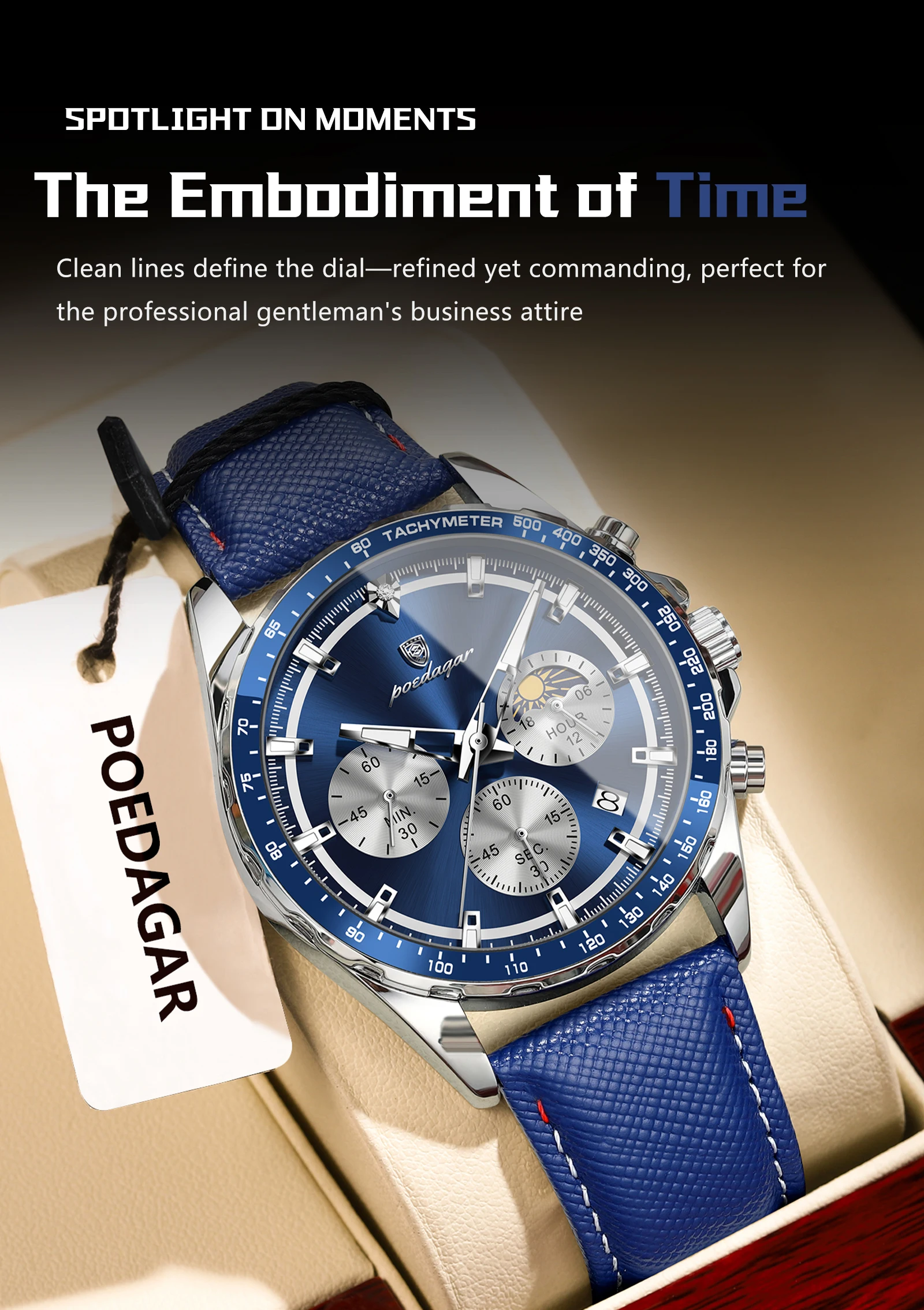 POEDAGAR Original Mode Männer Uhr Leuchtende Wasserdichte Chronograph Datum Mann Armbanduhr Leder Quarz Sport herren Uhren Reloj – Detail 13