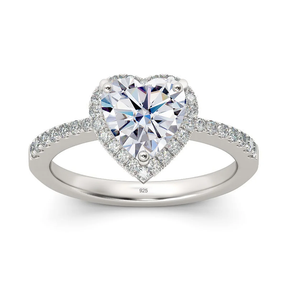 Zertifizierte 2-Karat-Herz-Moissanit-Ringe für Damen, Luxus 925 Silber, süßer Schmuck, besteht den Diamanttest, Geschenk einer berühmten Marke. – Detail 7