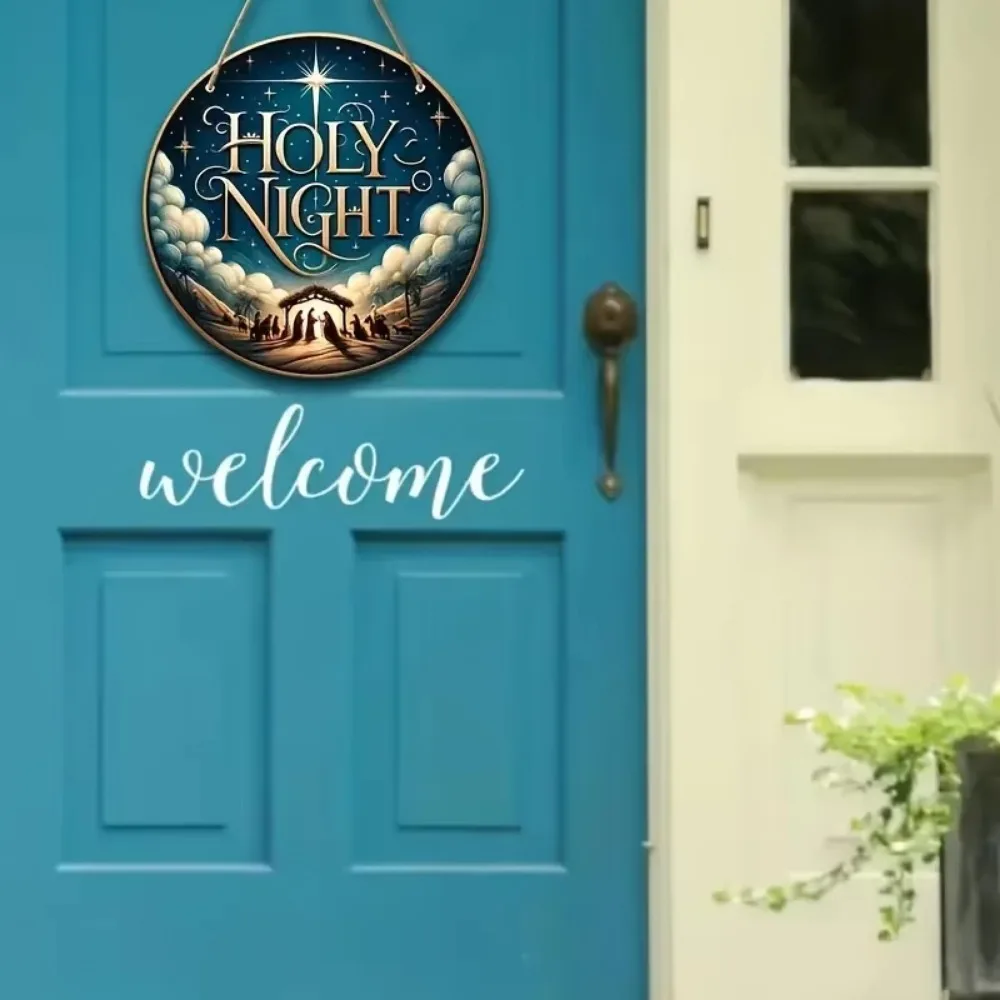 لافتة خشبية مستديرة مع مشهد المهد – مثالية لقطع مركزية للإكليل، هدية مثالية للأصدقاء والعائلة، مناسبة لديكور العطلات #4