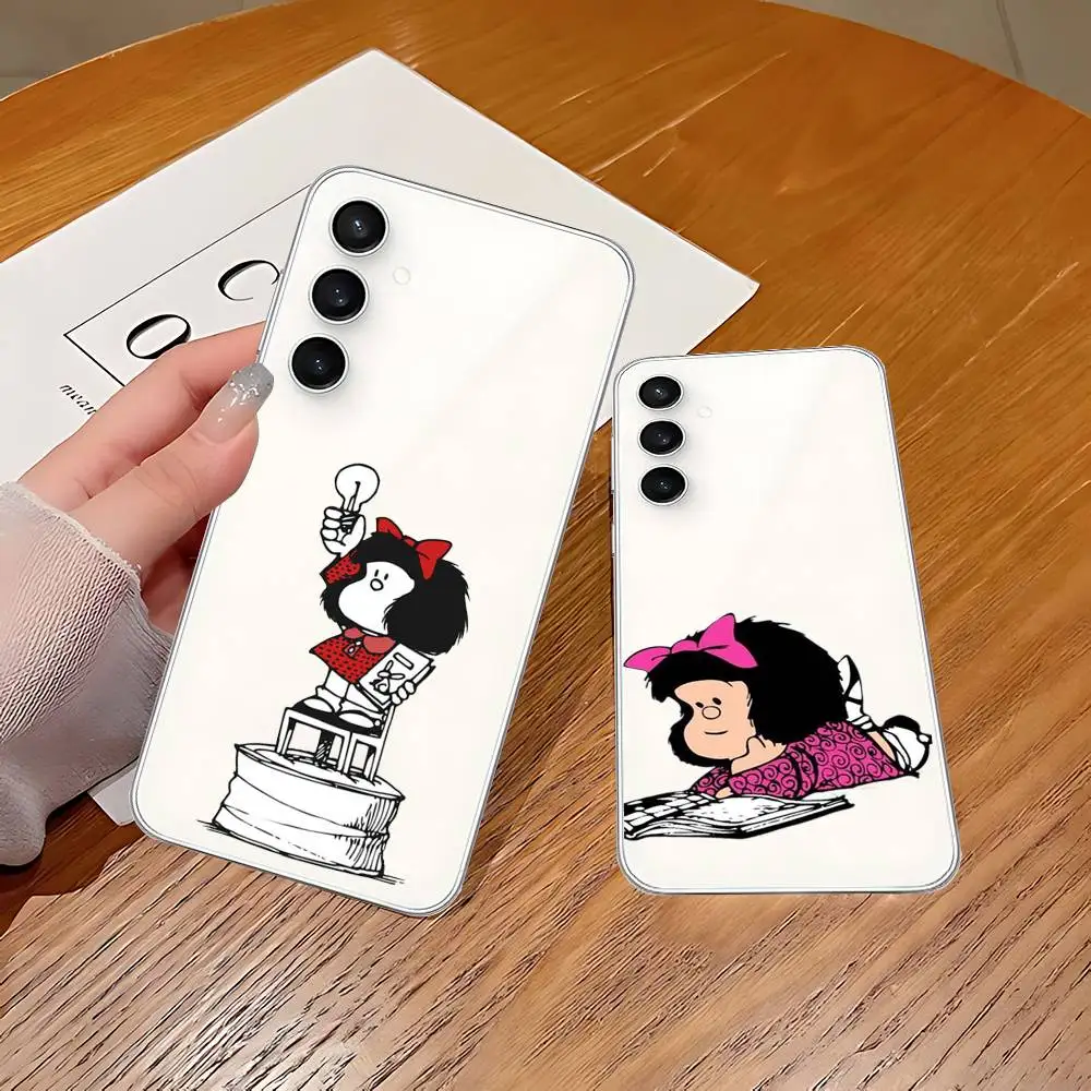 Cute Mafalda Cartoon Phone Case For Samsung Galaxy S21 S22 S23 S24 S25ULTRA FE Ultra Plus5G A52S Transparent Cover