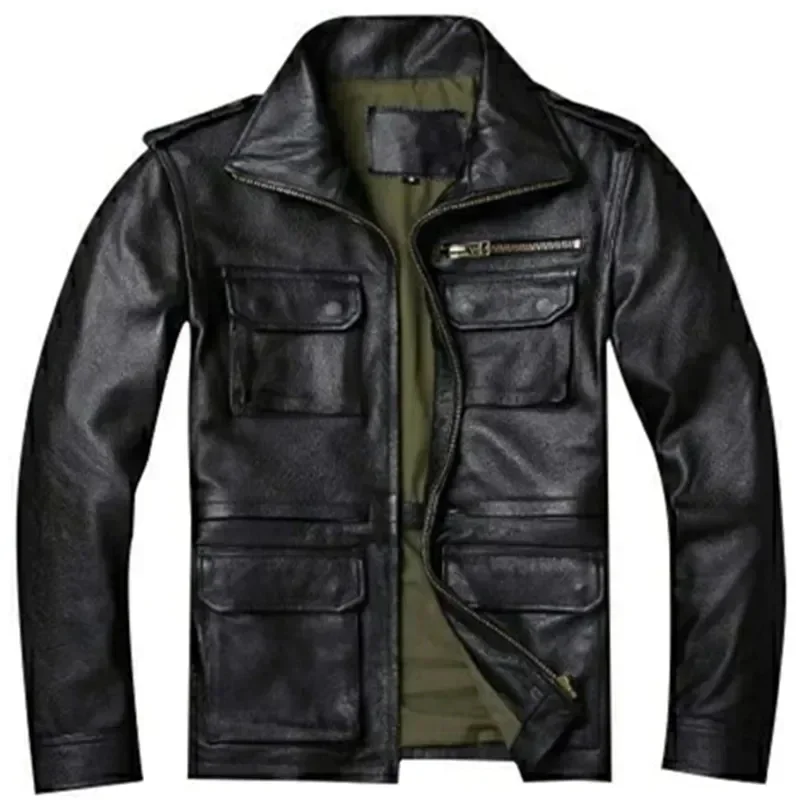 

New 2024 Real Cowhide M65 Hunting Leather Jacket Men Genuine Coat Winter Pockets Jackets Jaqueta Masculina