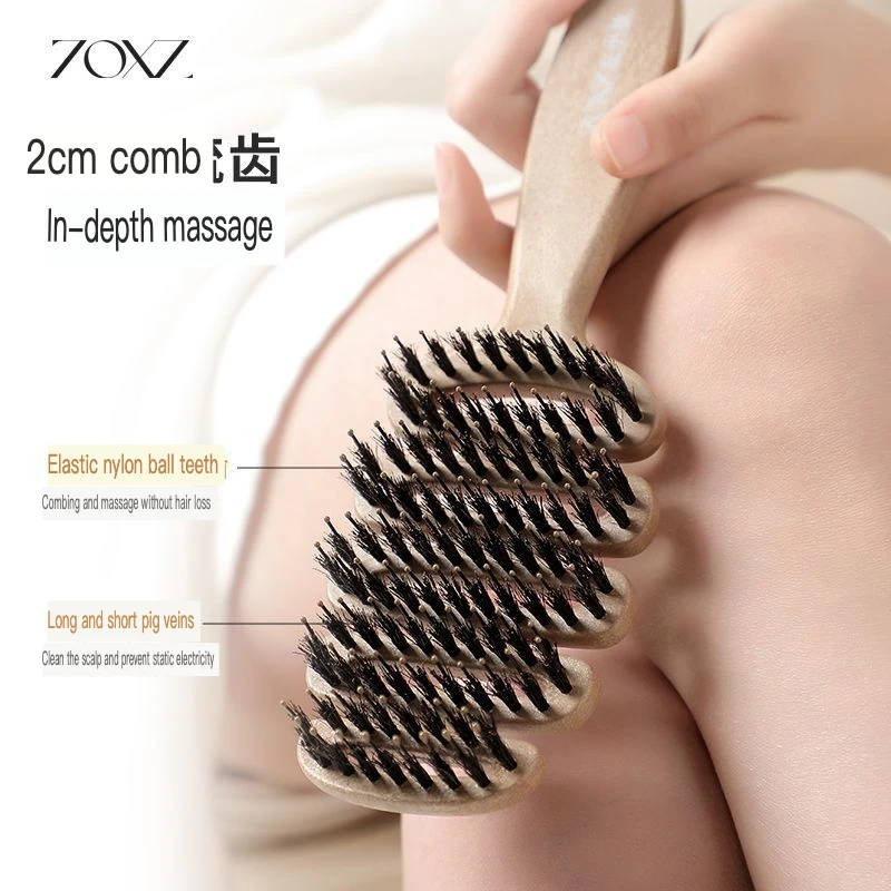 Left Small Makeup Pine Tower Pig's Mane Hair Care Comb, Fluffy Comb, Massage Head, Anti-static, Smooth Hair, Rib Comb
