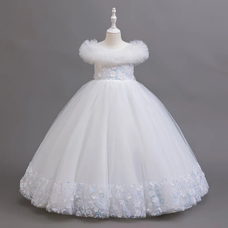 New girls' long tutu dress wedding princess children's flower girl piano performance clothes view 4