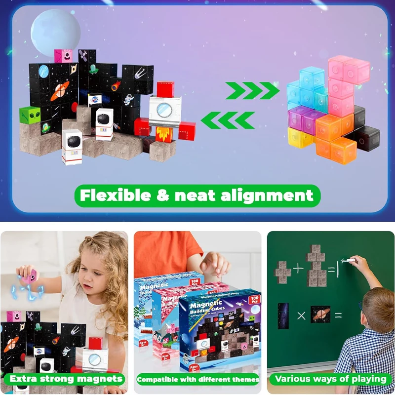 Nieuwe Space Rocket Magnetische Bouwstenen Space Adventure Magneet Kubus Stapelen Speelgoed STEM Game Kerst Verjaardagscadeautjes