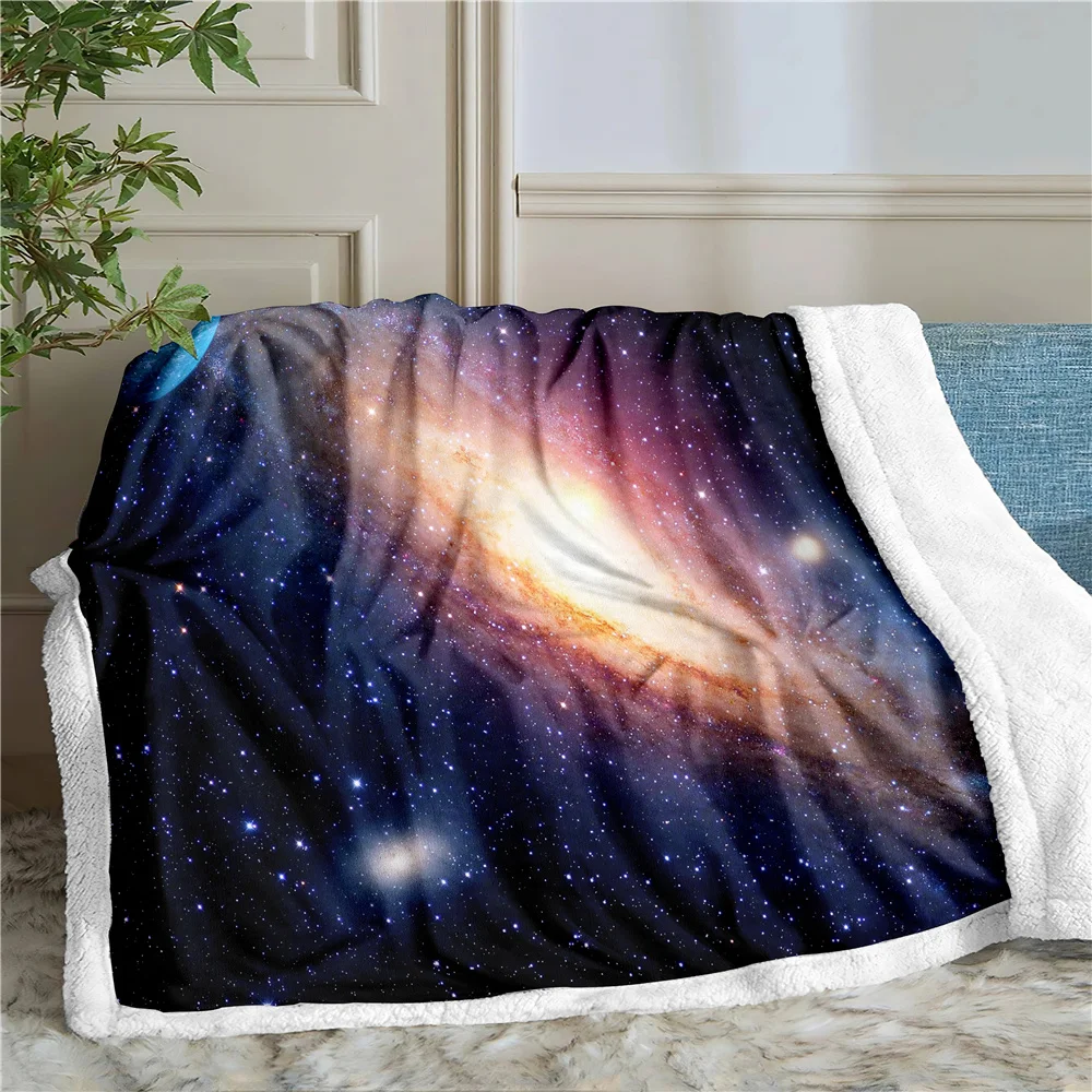 

Universe 3D Printing Plush Fleece Blanket Adult Fashion Quilts Home Office Washable Duvet Casual Kids Girls Sherpa Blanket