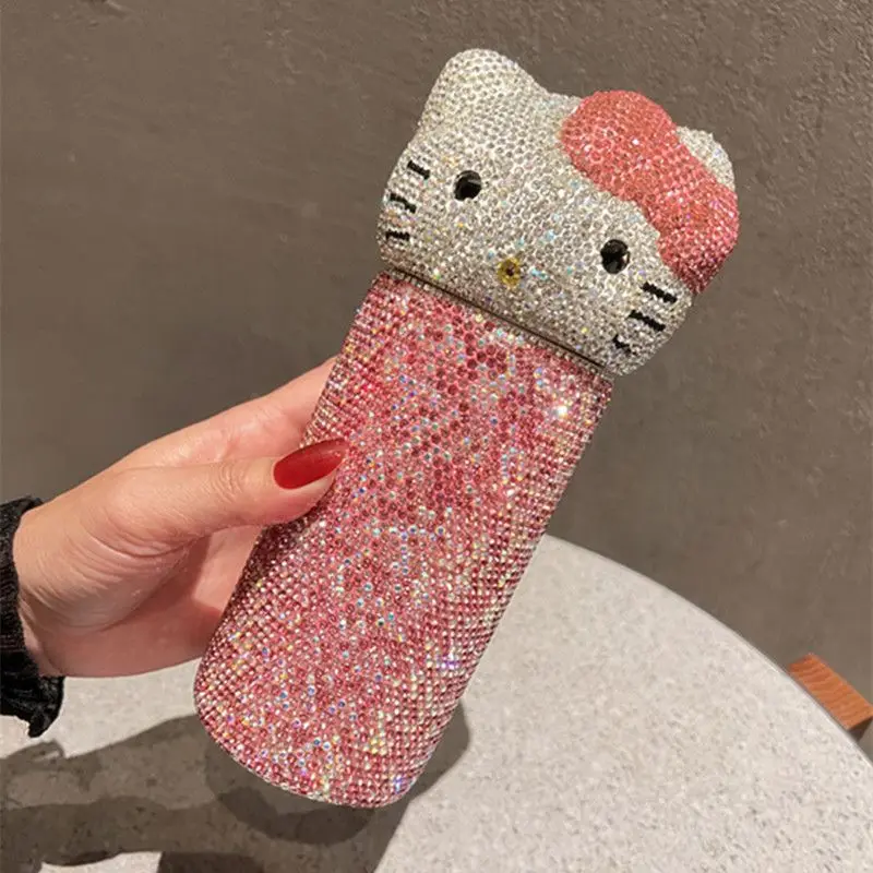 

Чашка-термос Hello Kitty Sanrio с бриллиантами, супер хорошие выглядывания, чашка для прямого питья, легкая роскошная вспышка, офисная портативная дрель, подарок