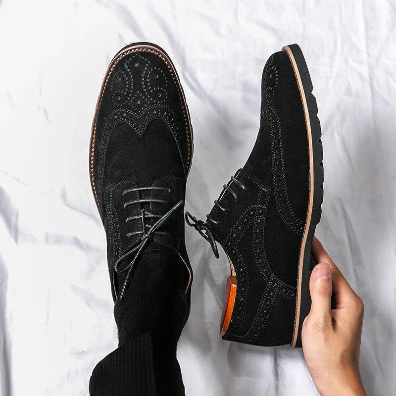 Nuevos zapatos Derby para hombres, zapatos formales de fiesta sólidos con cordones y punta redonda aterciopelados, zapatos de vestir para hombres