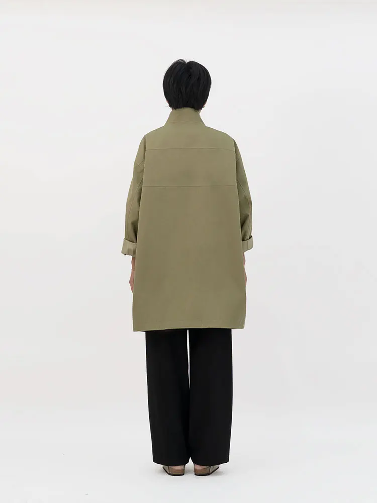 

Loose Women's een Workwear Jaet Stand Collar Medium Length Spring New Sle Casual Cotton Single Button Closure Coat