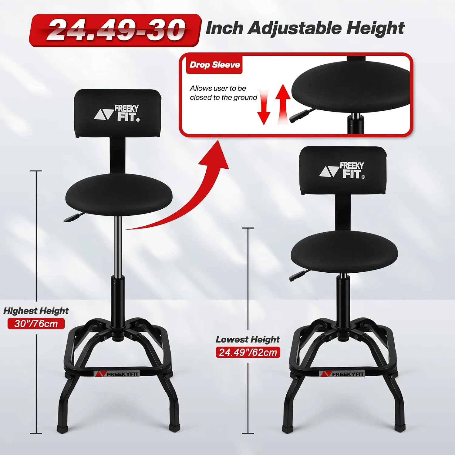 Shop Stool with Backrest, Mechanic Garage Stool for Workshop, Adjustable Shop Stools Chair, Padded Workbench Stools for Men Wome