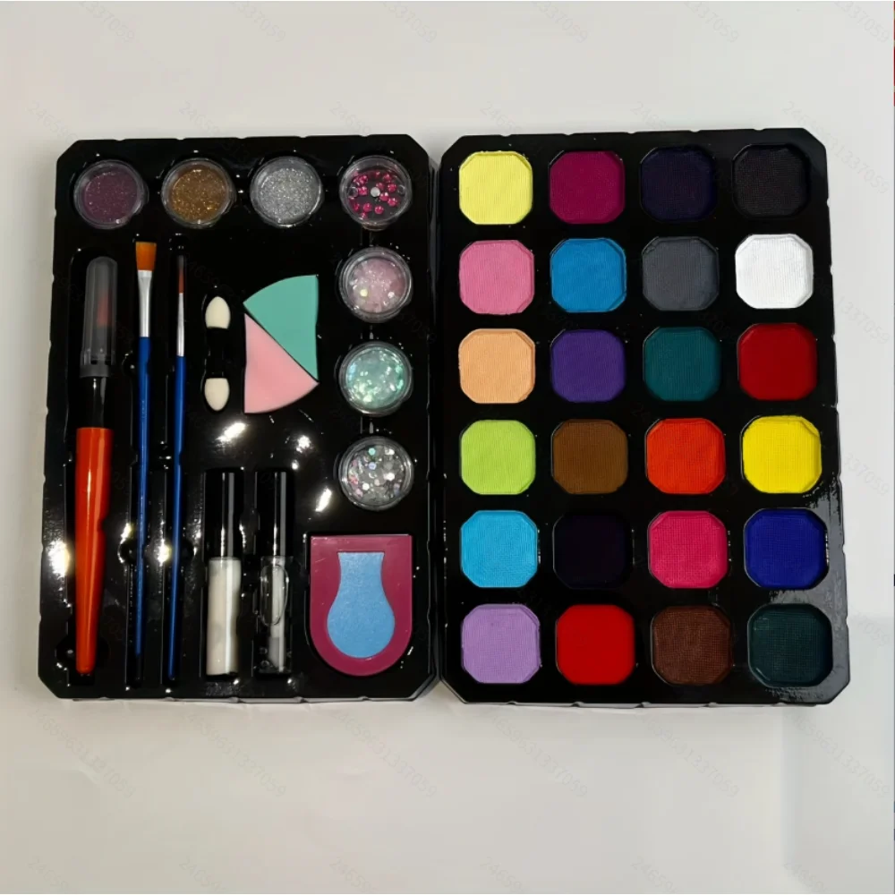 สีเพ้นท์หน้าและตัว 24 สี ละลายน้ำได้ สำหรับเพ้นท์หน้าและตัว ใช้สำหรับฮาโลวีน คริสต์มาส งานพรอม ละคร คอสเพลย์ แต่งหน้า