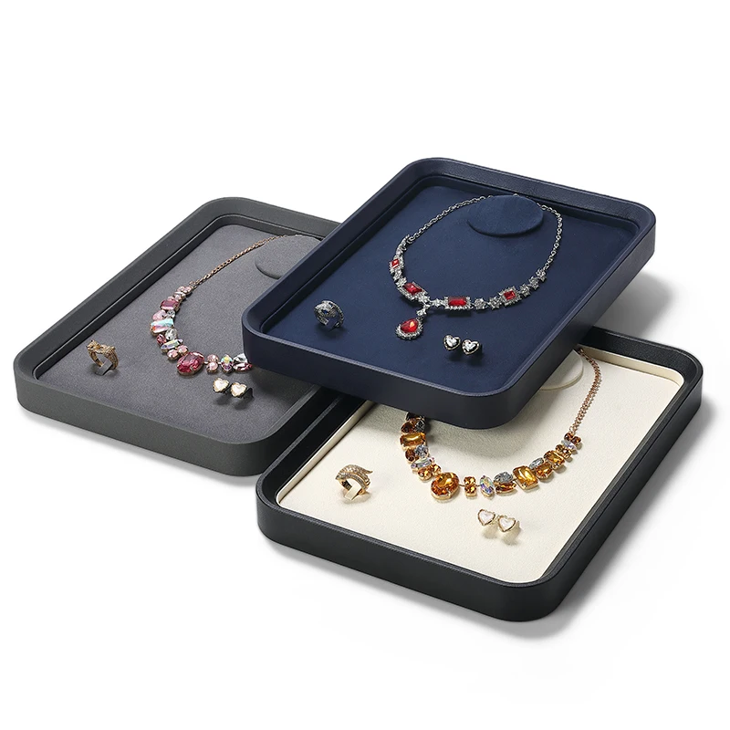

Leather jewelry display tray, necklace, ring, bracelet, viewing tray, microfiber jewelry display tray