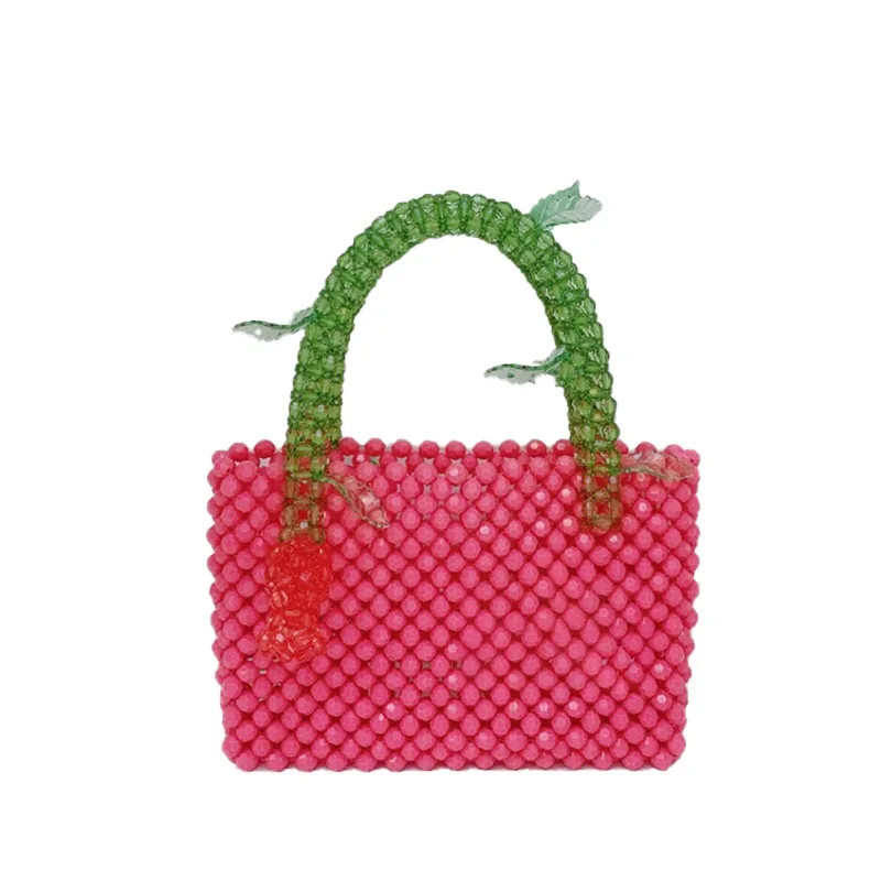 2023 New Acrylic Pink Beaded Handbag Handwoven Fashion Retro Casual Women\'s Shoulder Bags Personalized  Versatile Summer Bag