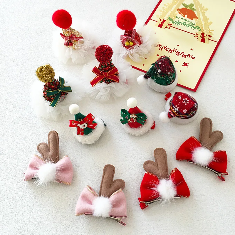 New Christmas Hairpin Cute Antlers Christmas Tree Hairpin hair ball bow Hair Clips Party Headwear Festival Girls Baby Hair Acces