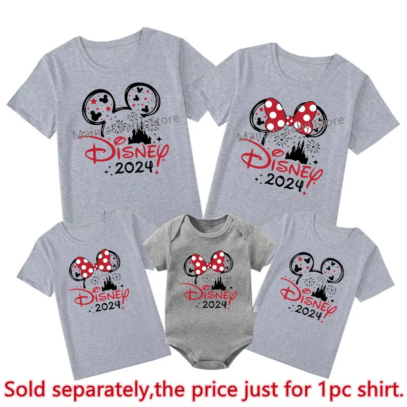 2024 Disney Trip Mickey Minnie Mouse Family Matching Shirts Cotton Father Mother Kids Tshirts Baby Rompers Matching Outfits