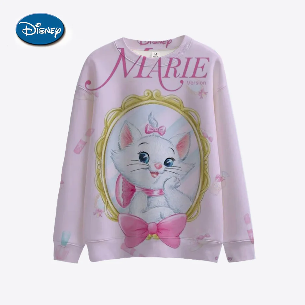 Disney Mary Cat Anime Women\'s Hoodie Spring and Autumn Edition Women\'s Round Neck Hoodie 2024 New Casual Sportswear Top