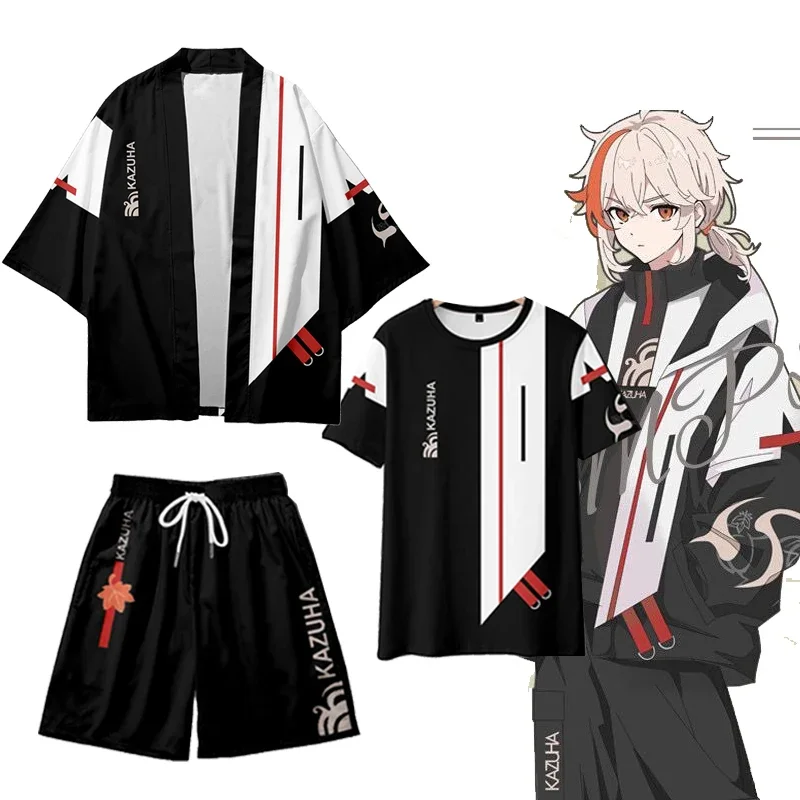 

Hot Game Genshin Impact Kaedehara Kazuha Cosplay T-Shirt and Shorts Pant Costume Kimono Shirt Haori Yukata Cool Streetwear