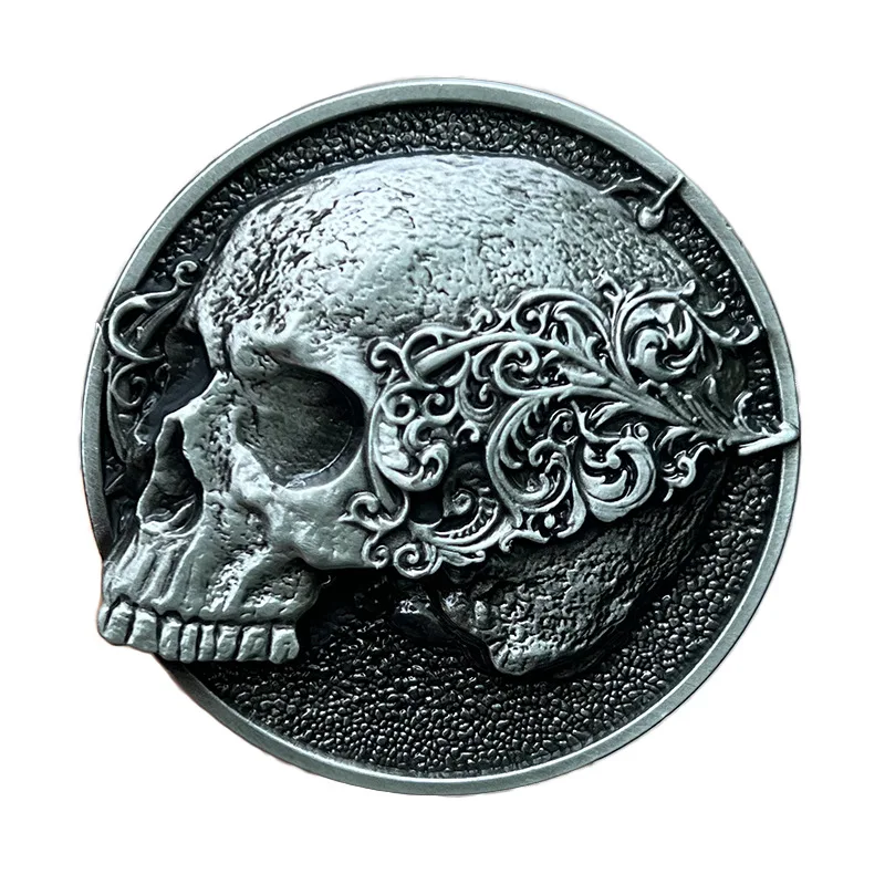 Zinc alloy belt buckle with European and American skull design, decorative for big head western cowboy clothing.