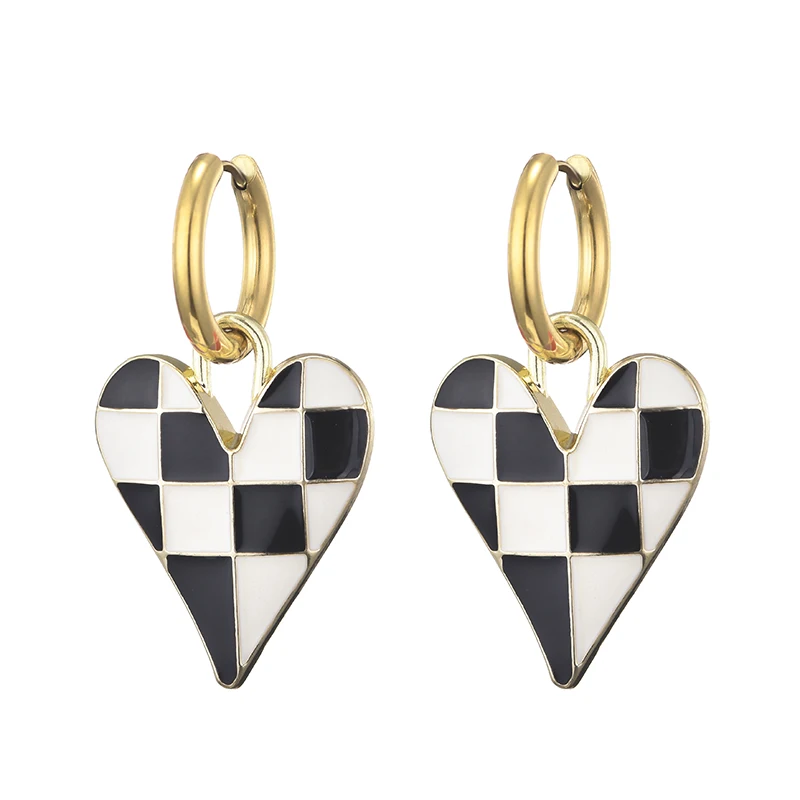 Colorful Love Heart Pendant Gold Color Stainless Steel Earrings For Women Jewelry Vintage Statement Enamel Round Hoop Earrings