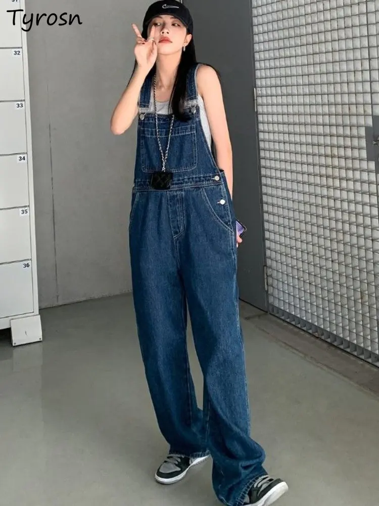 Denim Jumpsuits Women Classic Daily Leisure All-match Retro Korean Style Fashion Loose Basic Summer Minimalist Collages New Pure