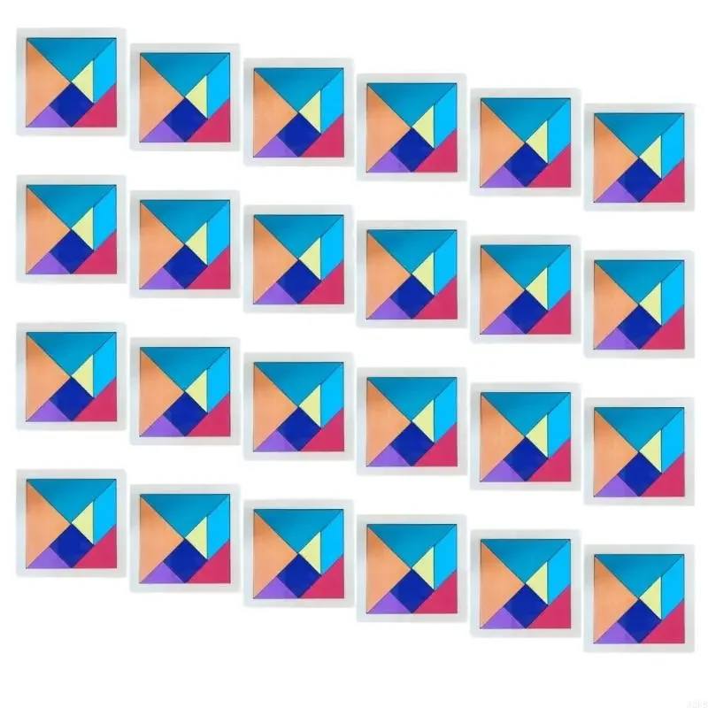 مجموعة ألغاز تانجرام 24 قطعة تعليمية للأطفال لعبة بناء مكعبات خشبية ملونة لتنمية الطفولة المبكرة 15UB