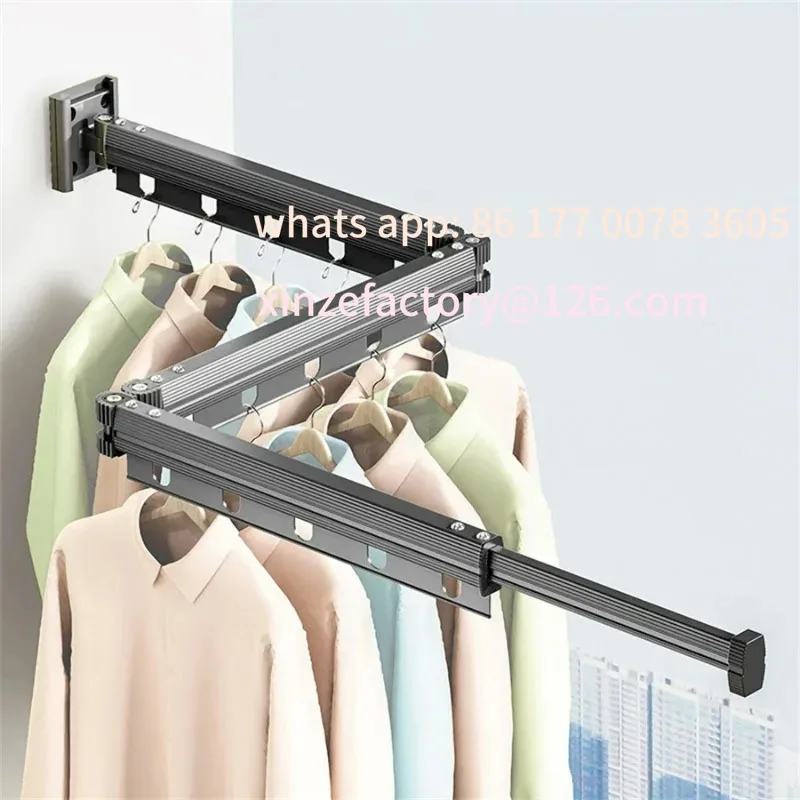 

Customizable Folding Space Saver Hanger Wall-Mounted Foldable Aluminum Alloy Clothes Drying Rack for Balcony Bedroom