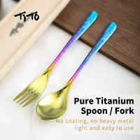 TiTo pure Titanium Spoon Fork Tableware Set Outdoor Portable Lunch Box Camping Children's chopsticks Tableware