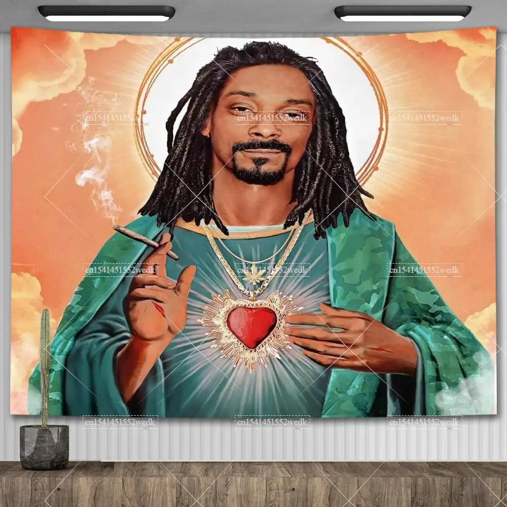 Jesus Snoop Dogg Tapestry Wall Decor Kawaii Funny Meme Tapestry Aesthetic Yoga Carpet Dorm Background Cloth Teen Room Decoration