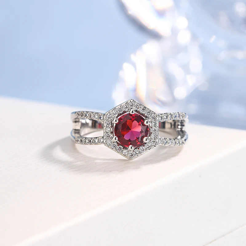 خاتم من حجر الزركون الياقوت الأحمر العتيق للنساء ، فاخر مطلي بالفضة ، سحر الزفاف ، مجوهرات الخطبة اللانهاية ، أنثى #2