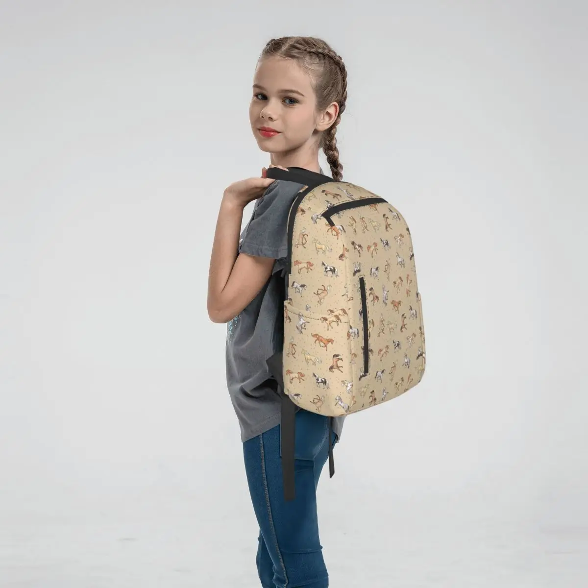 Scattered Horses Spotty On Taupe Pattern Backpack Large Capacity Boys Girls BookBag School Bag Shoulder Bags for Men Women