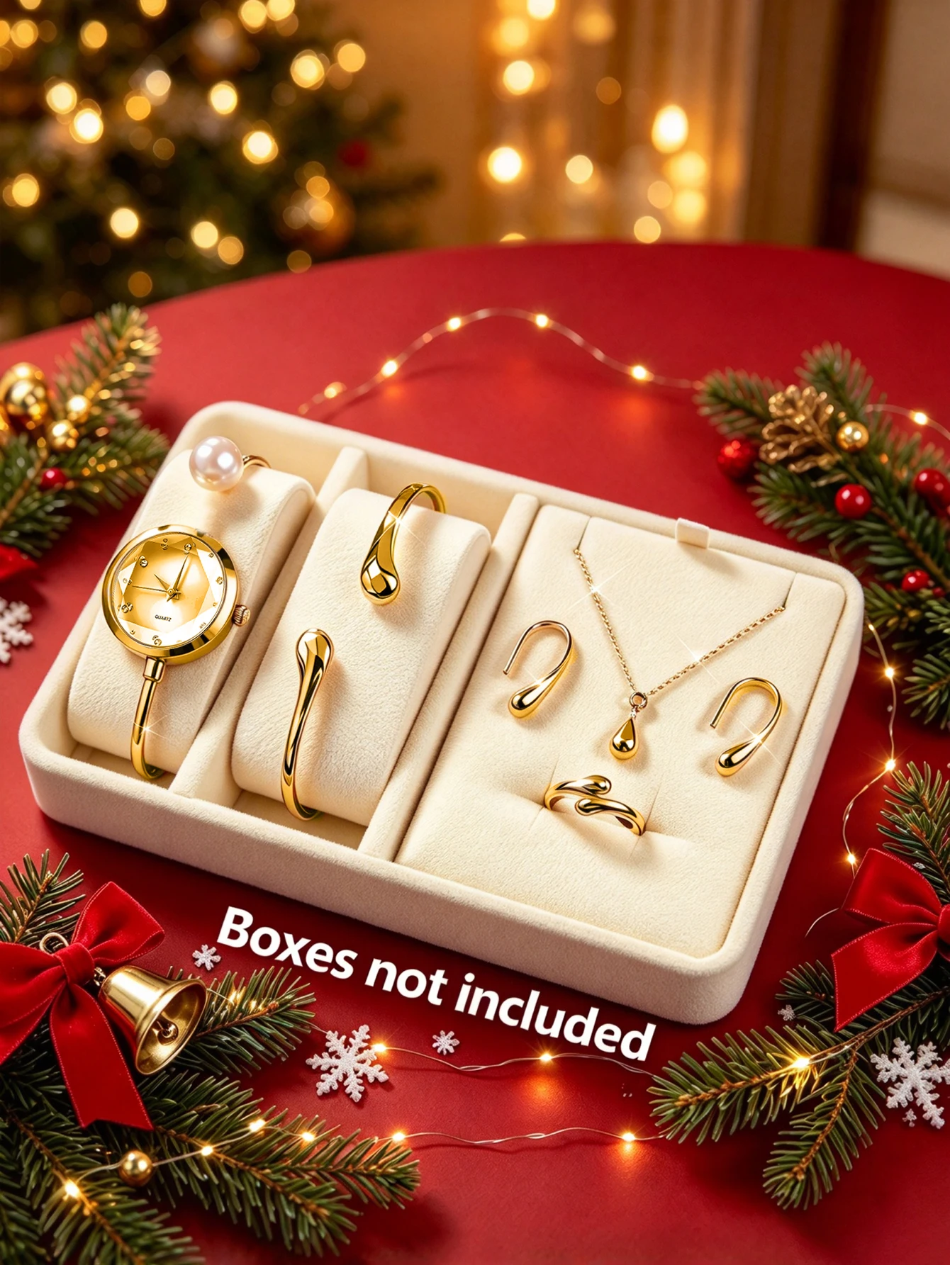 Alloy Mini round Shell Quartz Watch Set with Waterdrop Bracelet Style Christmas Gift for Lovers Elegant And Stylish