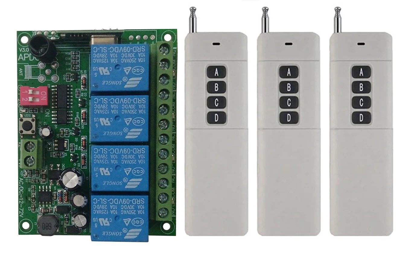 3000m 433Mhz Universal Wireless Remote Switch DC 12V 24V 4CH relay Receiver Module and RF Remote Control 433 Mhz Transmitter
