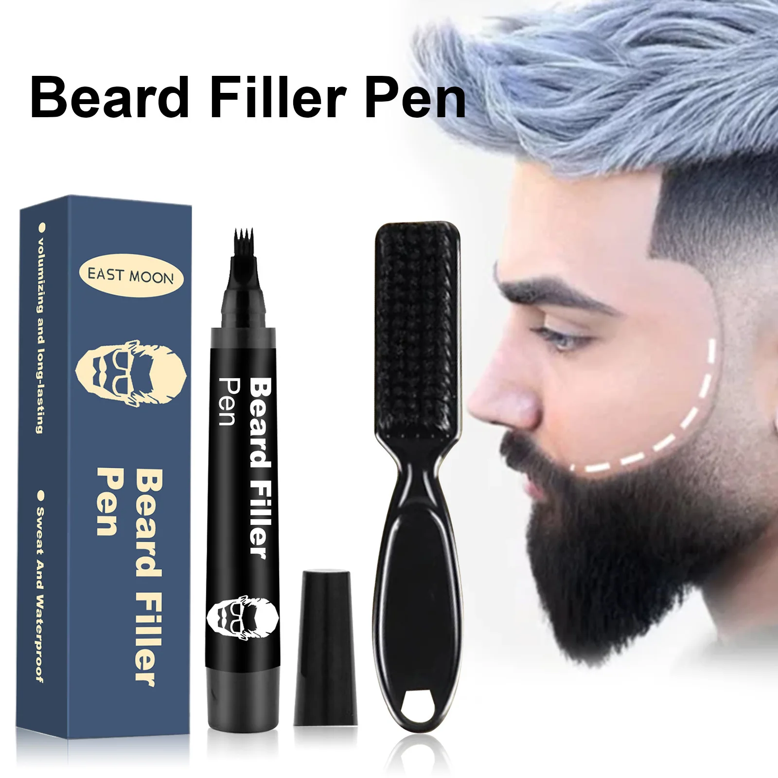 

Beard Pen Filler Penci with Brush Kit Waterproof Long Lasting Repair Moustache Coloring Shaping Tools Hair Eyebrow Pencil