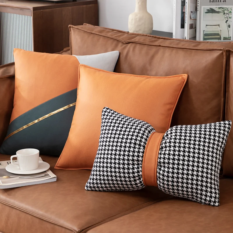 1PC Technology Cloth Pillowcase Modern Solid Color Imitation Leather Waterproof Cushion Cover Nordic Sofa Living Room Decor