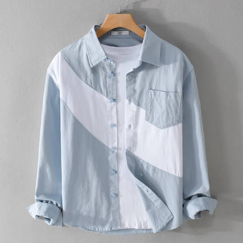 

Spring Autumn Men's Casual Workwear Long Sve irt Color Blo Loose Youth Versatile Faionable Outerwear Cotton 00%
