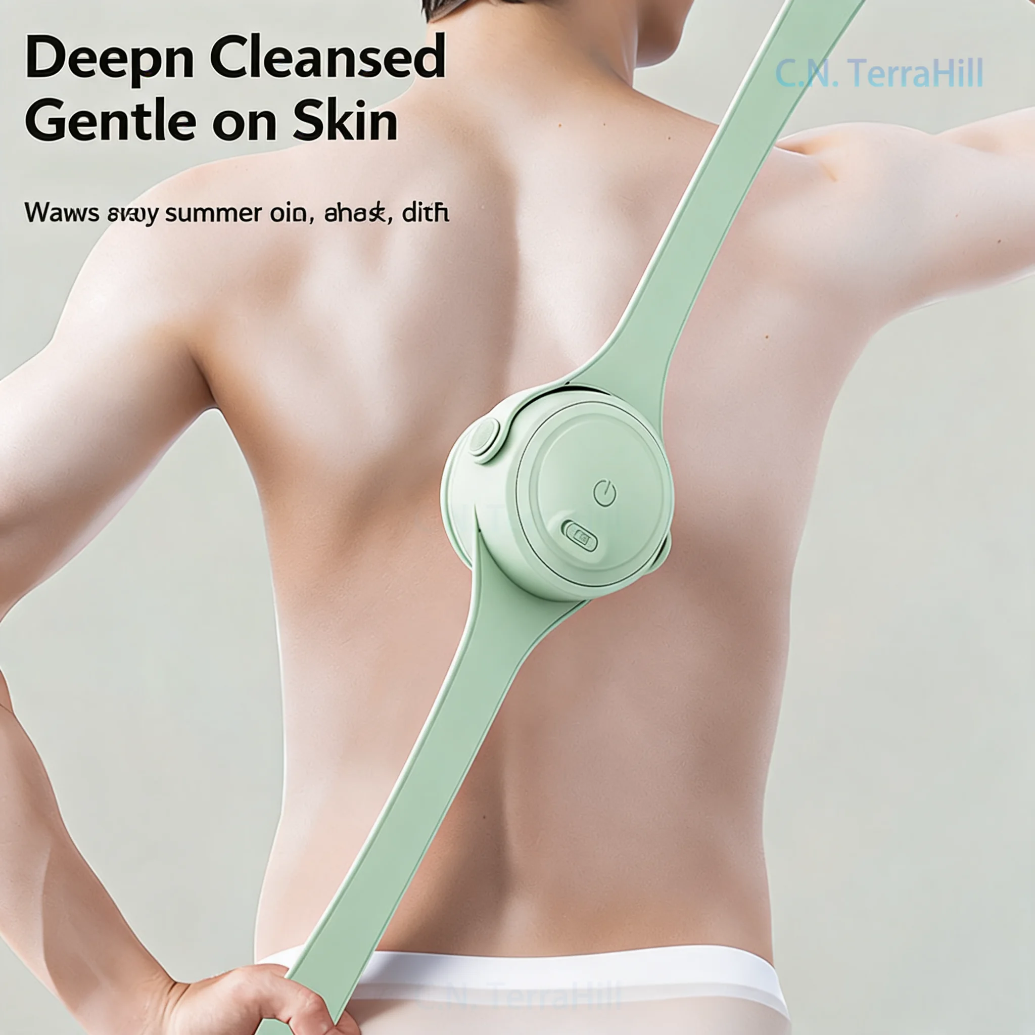 Electric Bathing Brush for Back Cleaning, Waterproof Exfoliating Body Scrubber, Long Handle Shower Brush for Adults