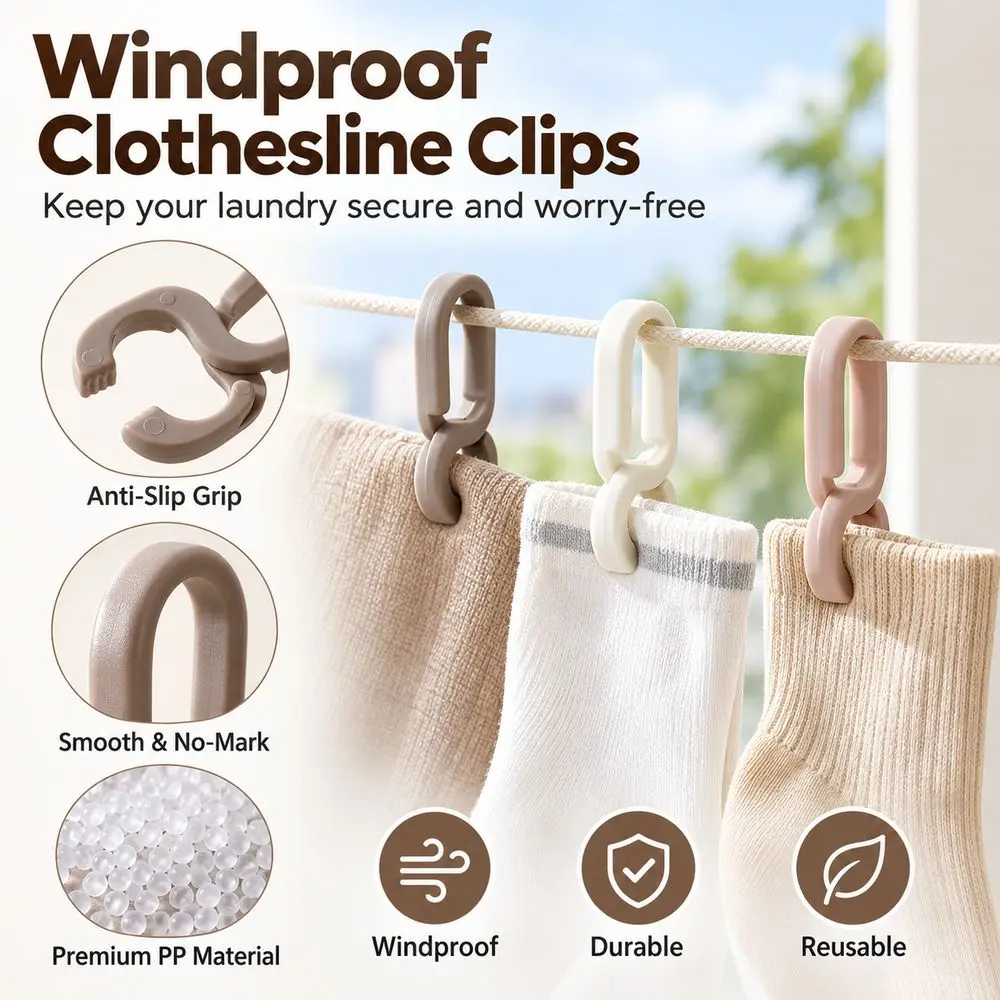 20pcs New PP Clothesline Clips Multi-functional No-Mark Clip Clothes Hanger Windproof Reusable Clothes Hangers Balcony Use