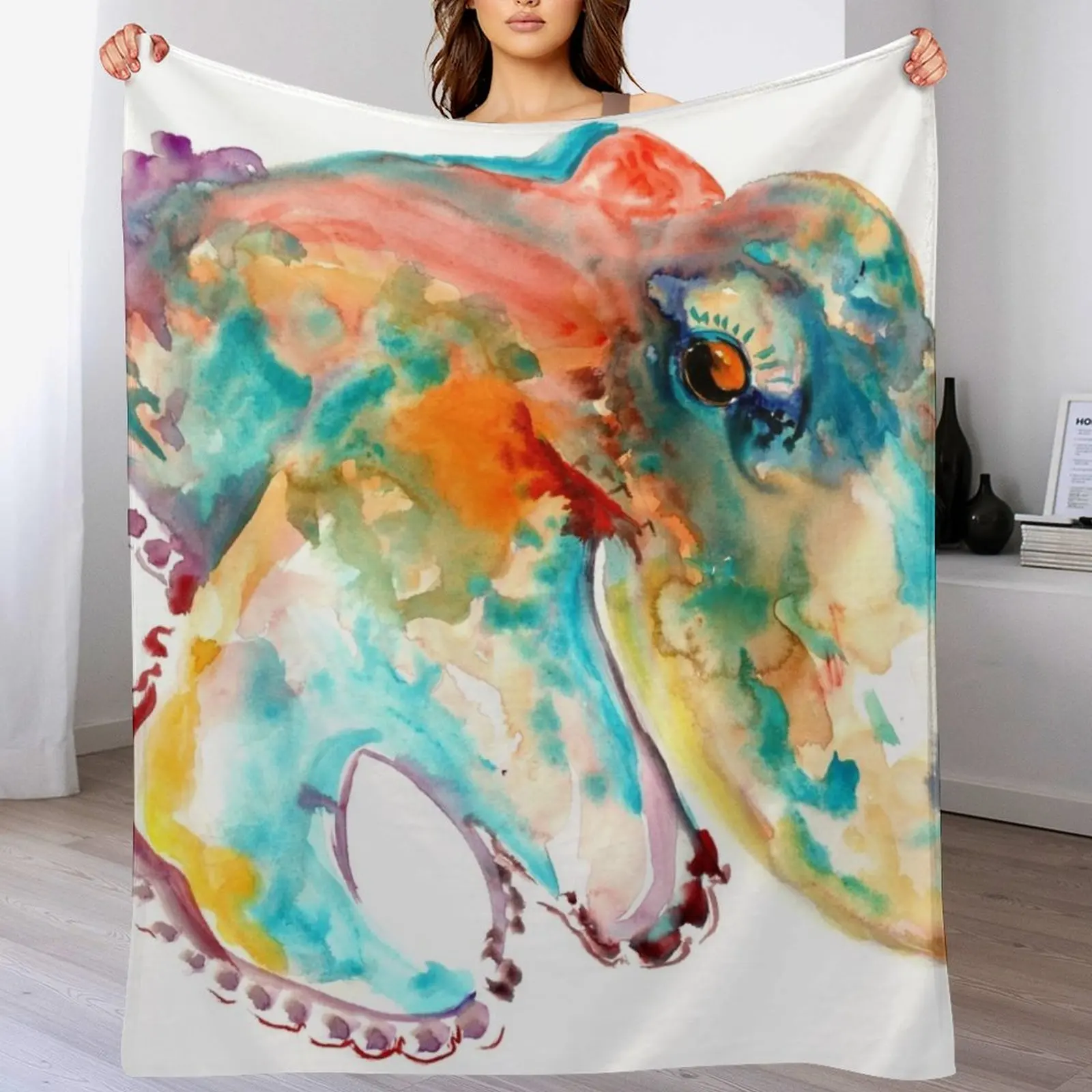 

Orange Turquoise Octopus Throw Blanket Cozy Light Blanket for Travel Camping Picnic