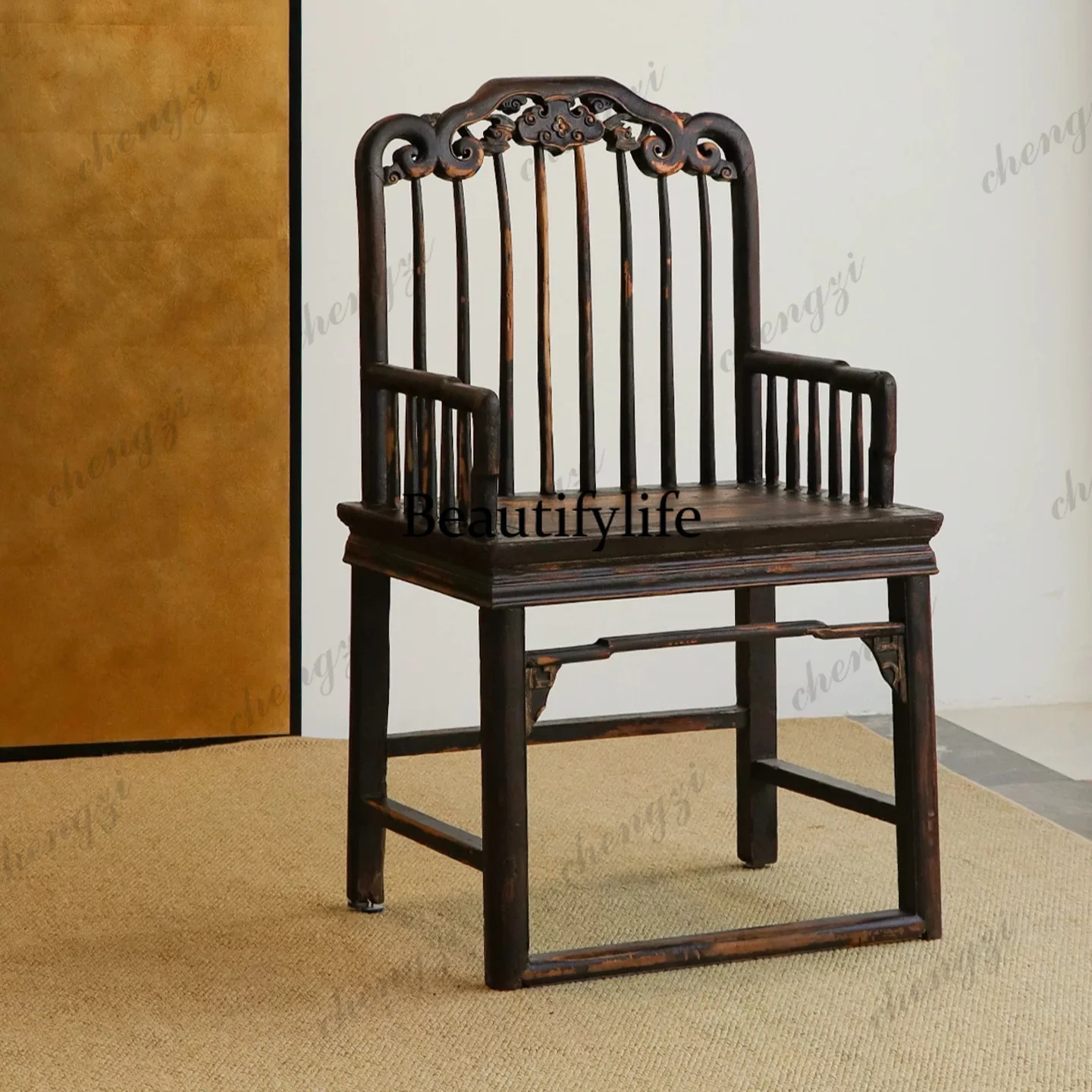 Song-style aesthetic armchair solid wood armrest antique master back chair wabi sabi wind leisure chair