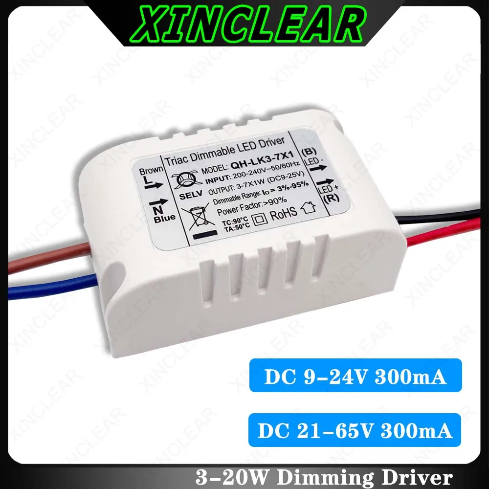 LED Dimmable Driver 3-7x1W 7-20x1W Dimming 300mA 9-24V 21-65V Lighting Transformers For 3W 5W 7W 9W 10W 12W 15W 18W Lamp Bulbs