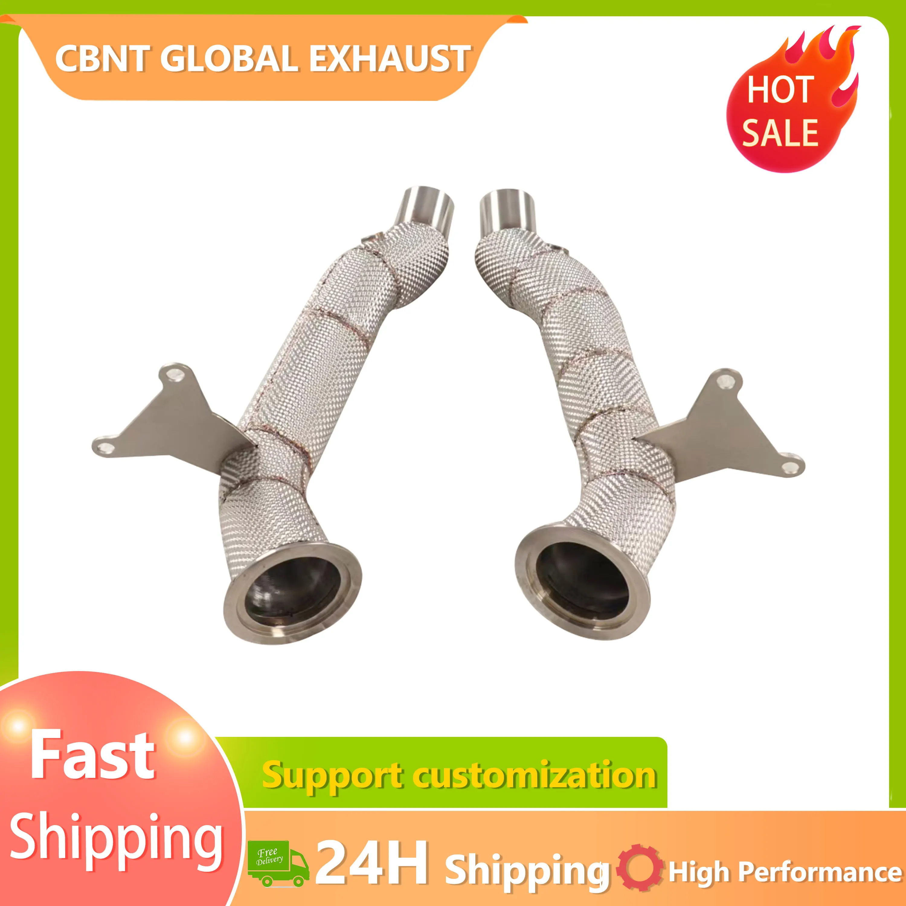 

CBNT Exhaust Pipe High Flow DownPipes for Ferrari 458 Italia/Speciale/Spider 4.5L V8 2009-2016 SS304 Downpipe with Heat Shield