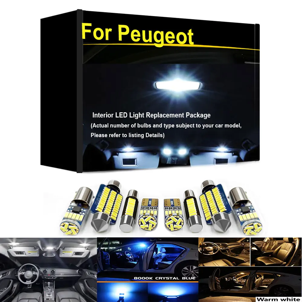 Kit de luces LED para interior de coche, para Peugeot 206+, 207, 307, 407, 106, 107, 108, 206, 308, 508, 206, 2008, 3008, 4007, 4008, 5008, pieza de repuesto para automóvil