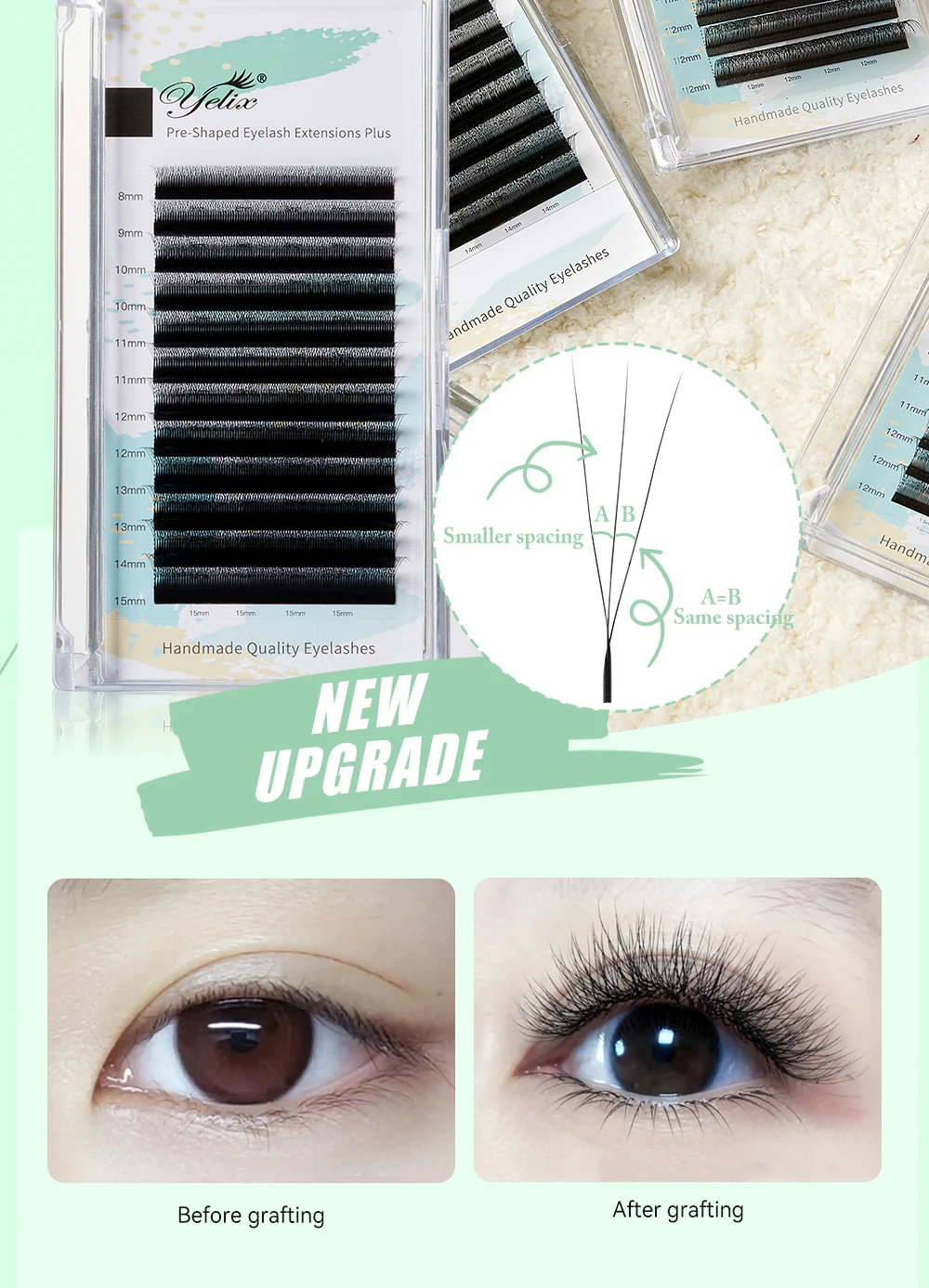 Yelix 3D Vorgefertigte Fächer-Wimpernverlängerungen mit kleinerem Abstand, schmaler Form, weiche Kunstwimpern für Salon & Professionelle Großhandels-Wimpernprodukte – Detail 2