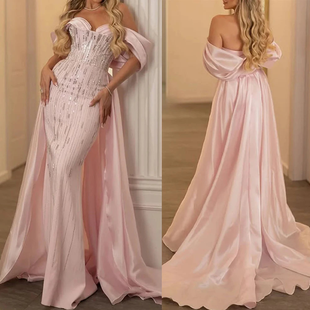 

Elegant Evening Dresses Off Shoulder Prom Gown Detachable Train Crystal Sequin Mermaid Princess Customized Vestidos De Noche