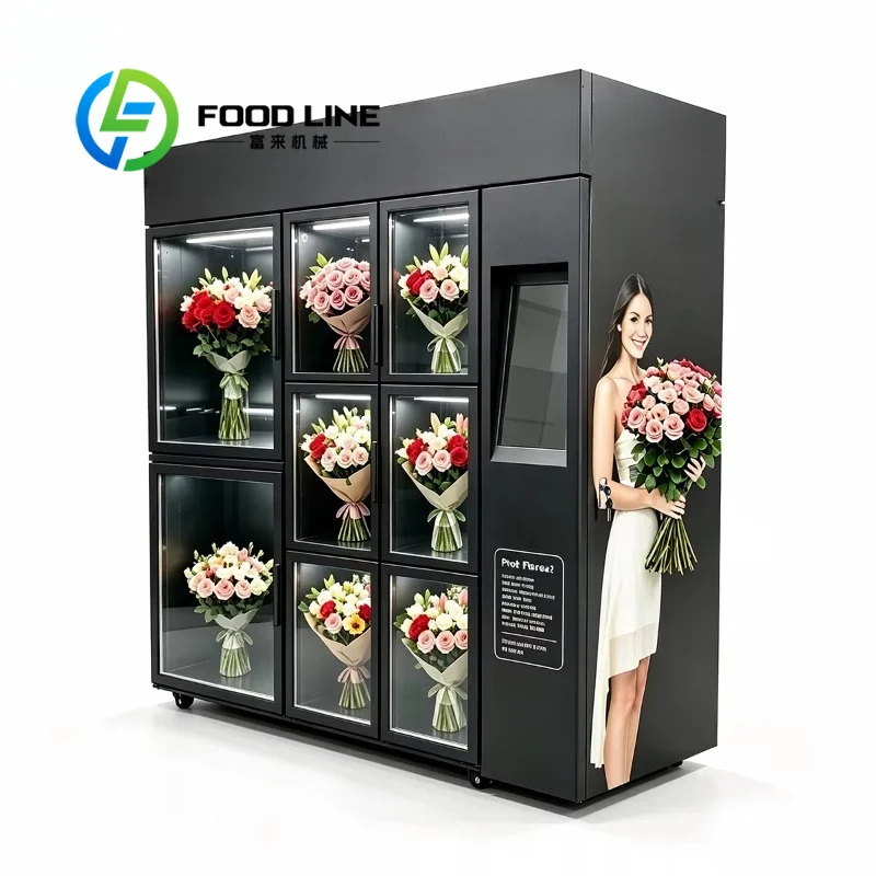 Double Glass Door Refrigerated Flower Vending Machine Dust Proof Design Multi‑currency Payment Bouquet Unmanned Selling